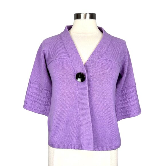 Neiman Marcus Womens Short Sleeve Cashmere Cardigan Sweater Lavender size Small - Picture 1 of 10
